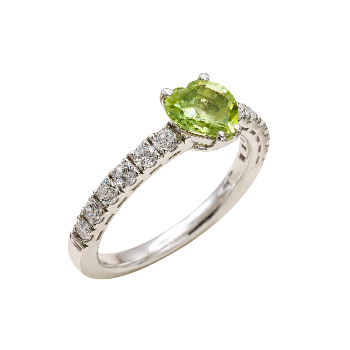 Anello Argento 925% con Peridot Naturale Cuore e Zirconi | Atelier Orafo | nudo2 | 2400