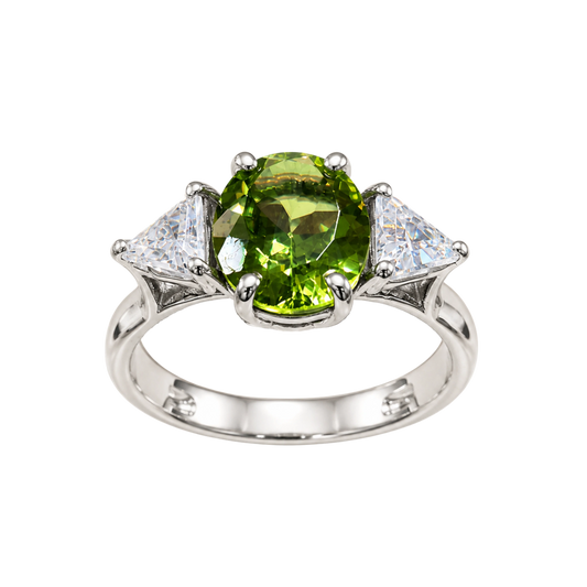 Anello Argento 925% con Peridot Ovale e Zirconi | Atelier Orafo | nudo | 2400