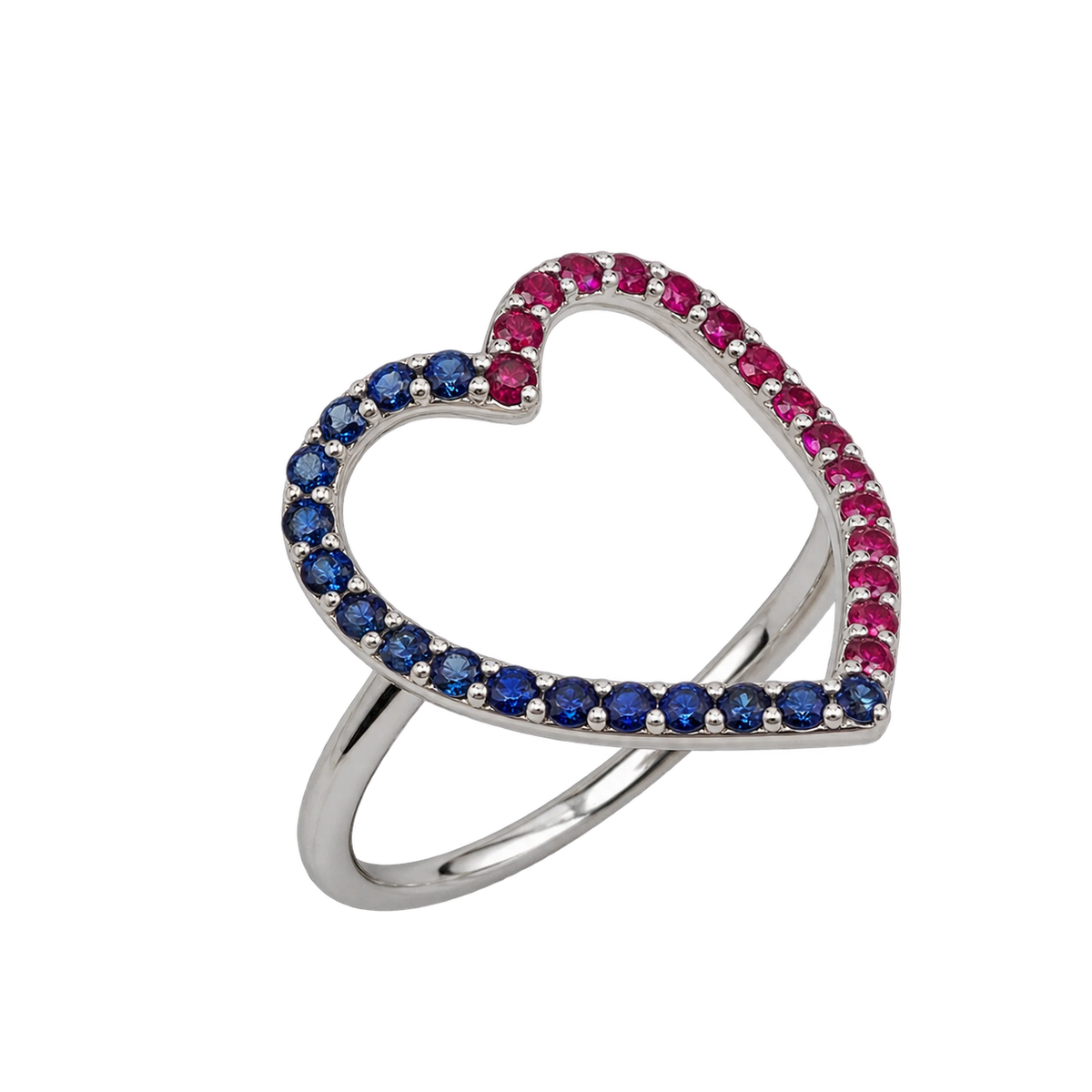 Anello Cuore Oro Bianco 18kt Zaffiri Naturali e Rubini Naturali | Atelier Orafo | nudo2