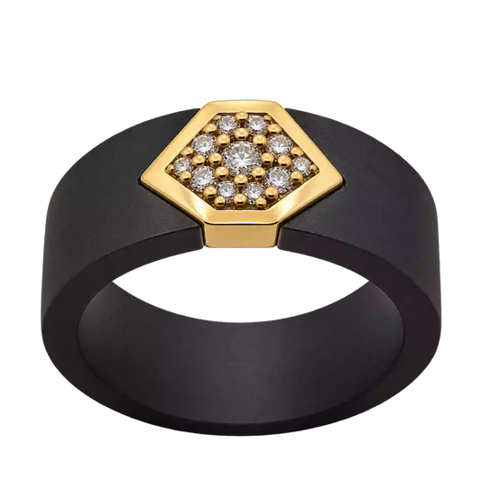 Anello Fascia Titanio Nero Oro 18kt Diamanti Naturali | Atelier Orafo | nudo
