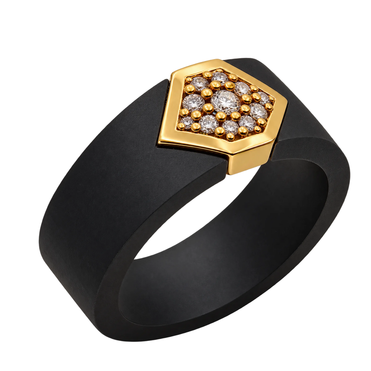 Anello Fascia Titanio Nero Oro 18kt Diamanti Naturali | Atelier Orafo | nudo2