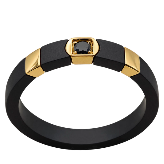 Anello Fede Titanio Oro 18kt Diamante Nero Naturale | Atelier Orafo | nudo