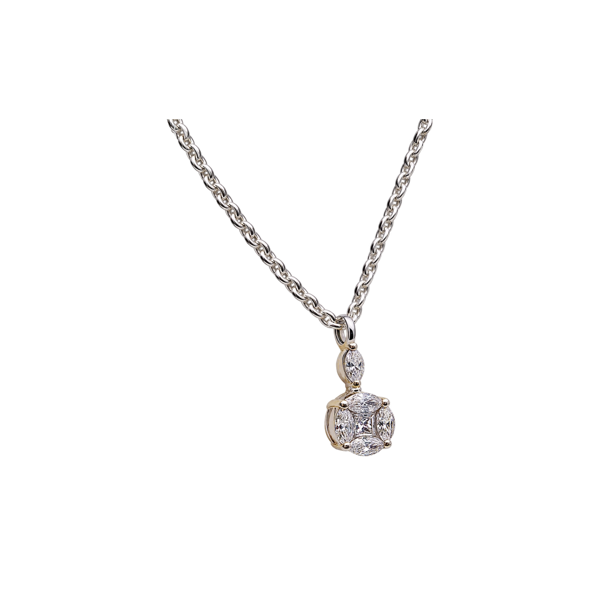 Catenina Oro Bianco 18kt Diamanti Navette Naturali | Atelier Orafo | nudo2