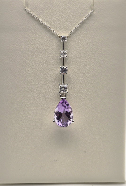 Collana Argento 925 Ametista Naturale Goccia Zirconi | Atelier Orafo | nudo