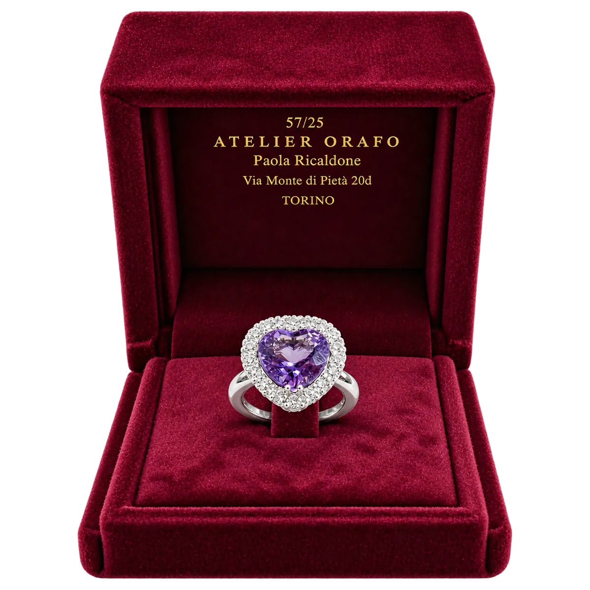 Anello Argento 925 con Ametista Naturale Cuore e Zirconi con Scatola | Atelier Orafo | scatola | 2400