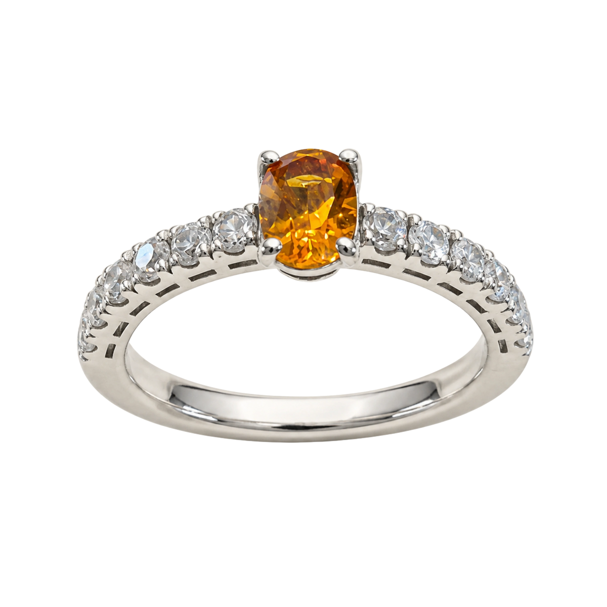 Anello Argento 925% con Citrino Madeira Naturale e Zirconi | Atelier Orafo | nudo | 2400