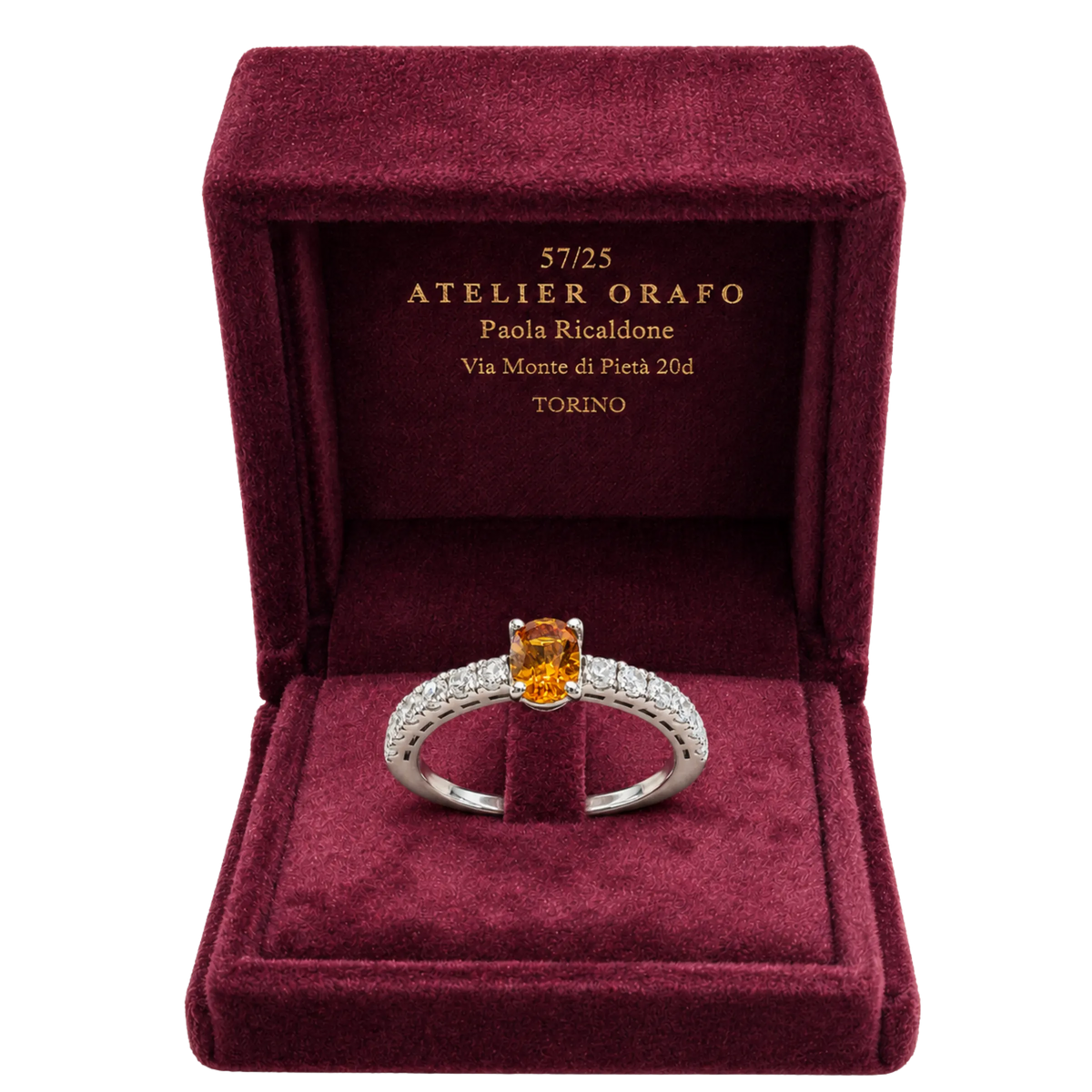 Anello Argento 925% con Citrino Madeira Naturale e Zirconi con scatola| Atelier Orafo | scatola | 2400