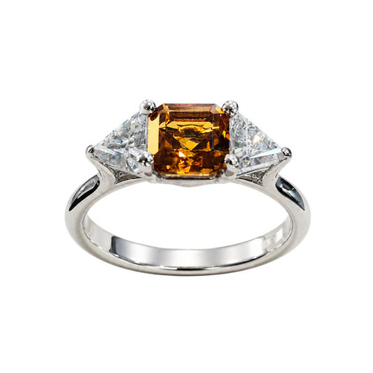 Anello Argento 925% con Citrino Madeira e Zirconi | Atelier Orafo | nudo | 2400