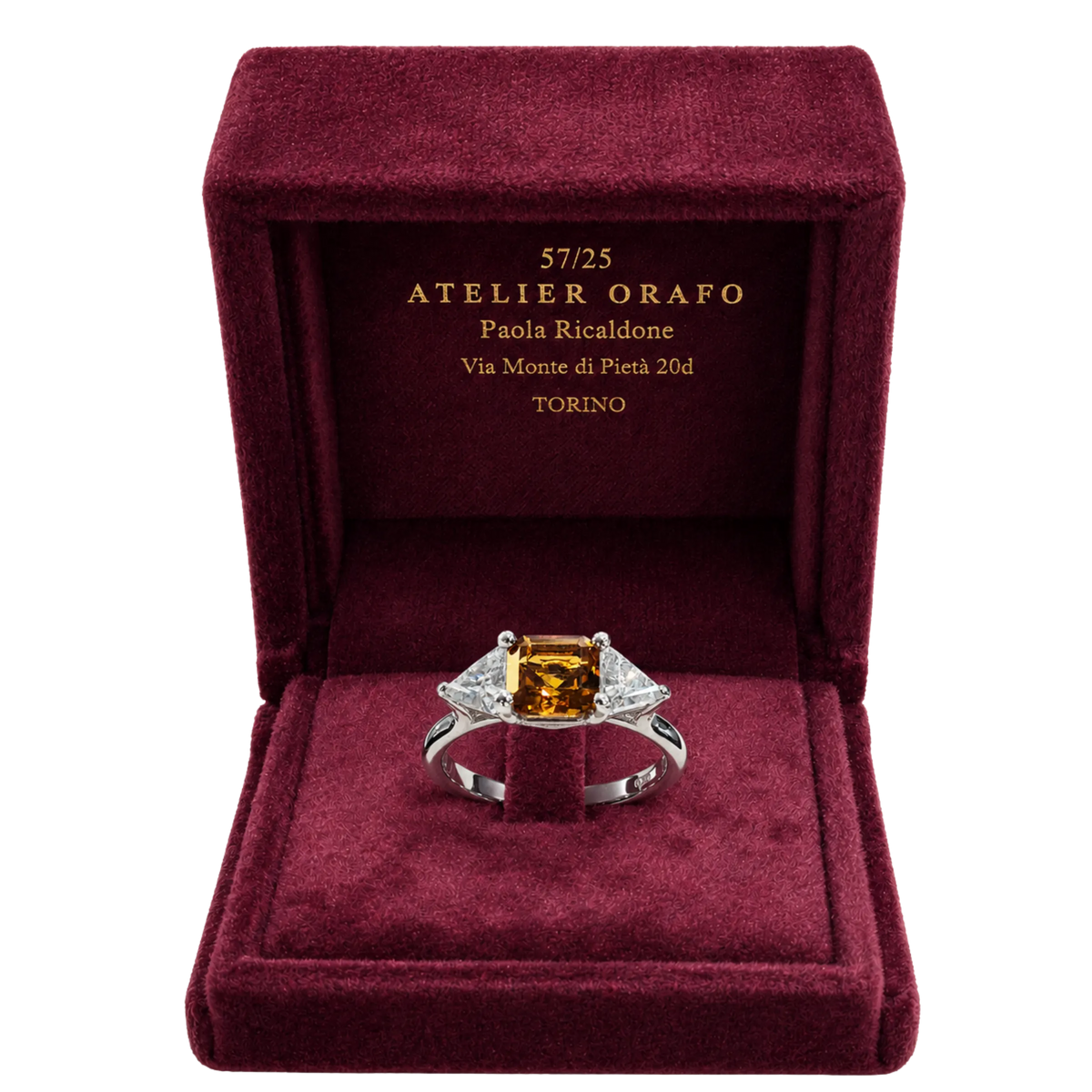 Anello Argento 925% con Citrino Madeira e Zirconi con scatola | Atelier Orafo | scatola | 2400