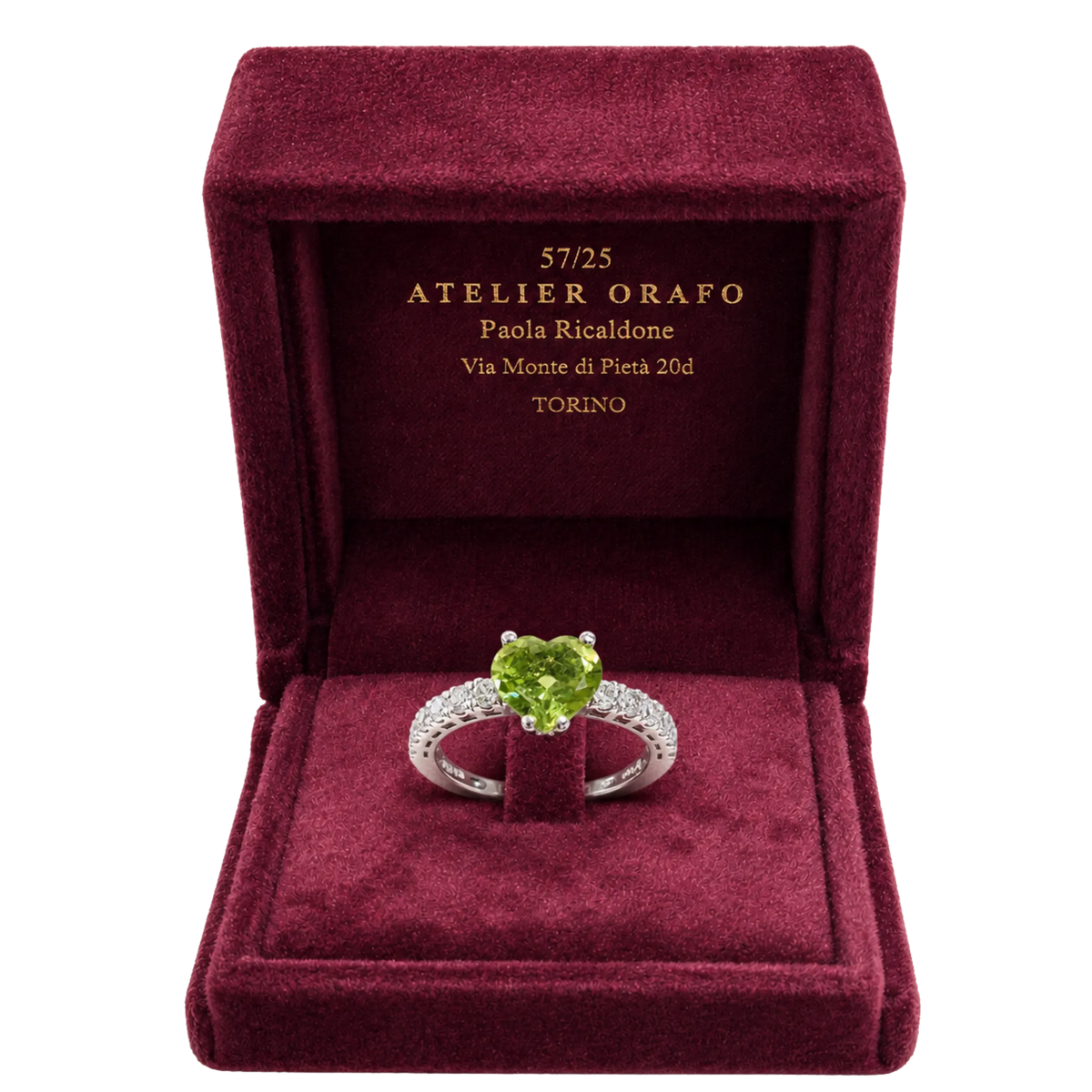 Anello Argento 925% con Peridot Naturale Cuore e Zirconi con Scatola | Atelier Orafo | scatola | 2400