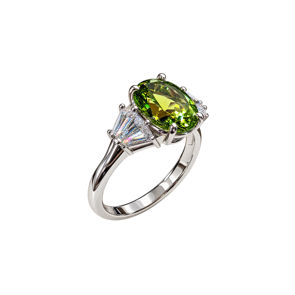 Anello Argento 925% con Peridot Naturale Ovale e Zirconi | Atelier Orafo | nudo2 | 2400