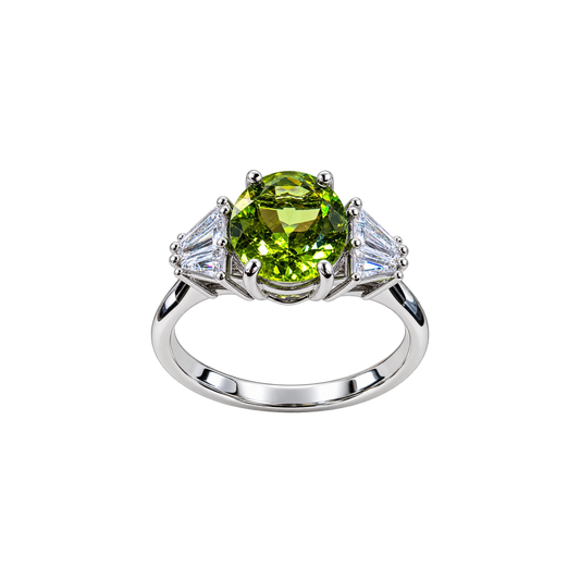 Anello Argento 925% con Peridot Naturale Ovale e Zirconi | Atelier Orafo | nudo4 | 2400