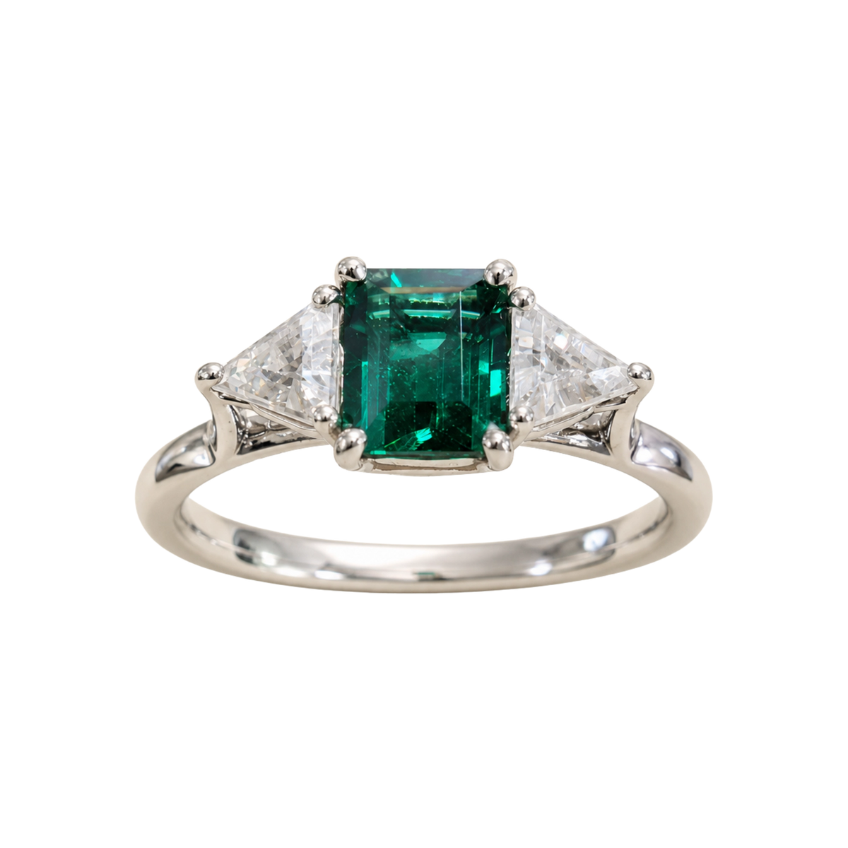 Anello Argento 925% con Smeraldo Ottagono e Zirconi | Atelier Orafo | nudo | 2400