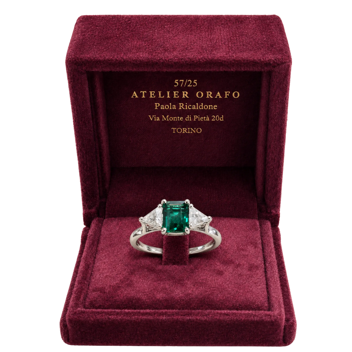 Anello Argento 925% con Smeraldo Ottagono e Zirconi con Scatola| Atelier Orafo | scatola | 2400