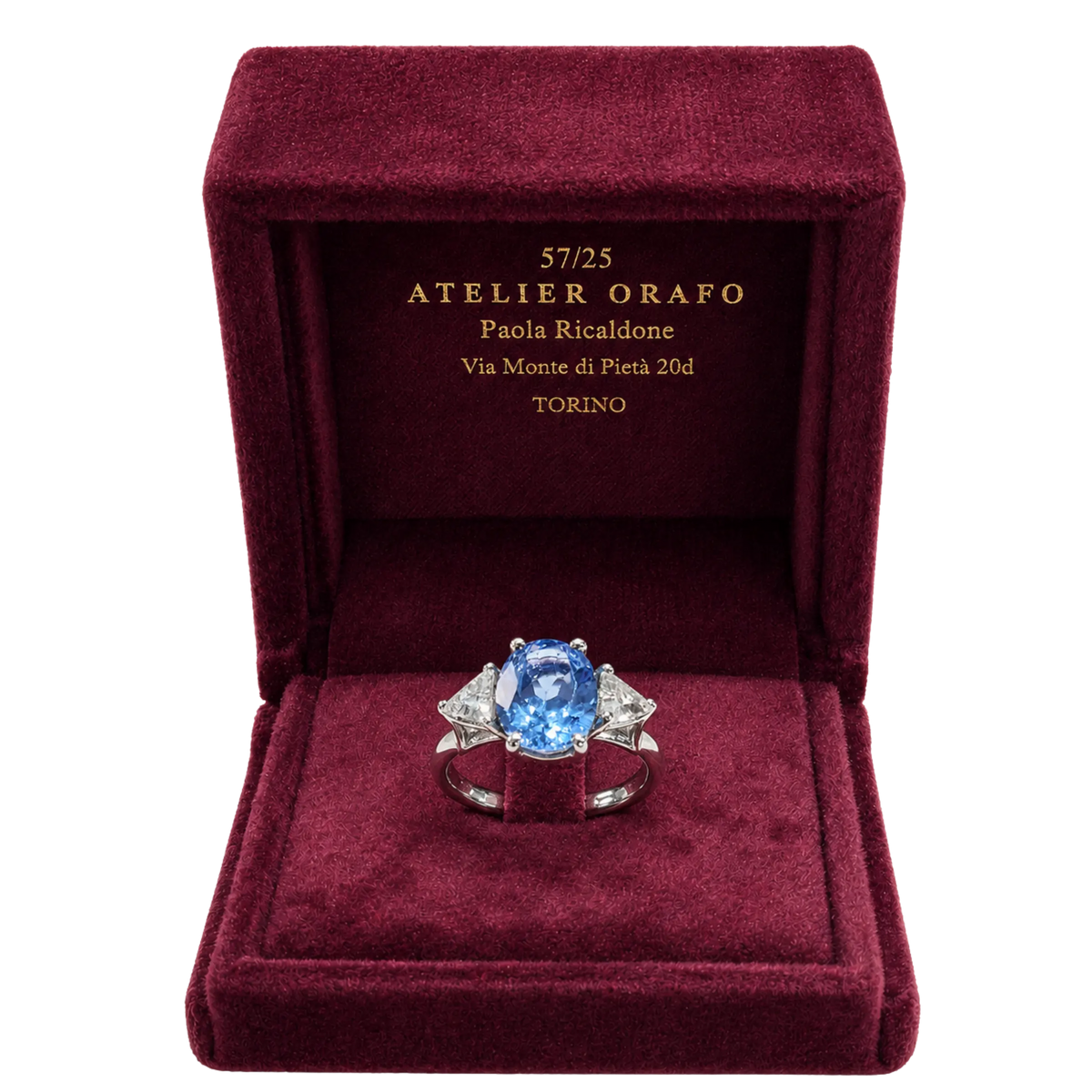 Anello Argento 925% con Topazio Azzurro Naturale e Zirconi con Scatola | Atelier Orafo | scatola | 2400