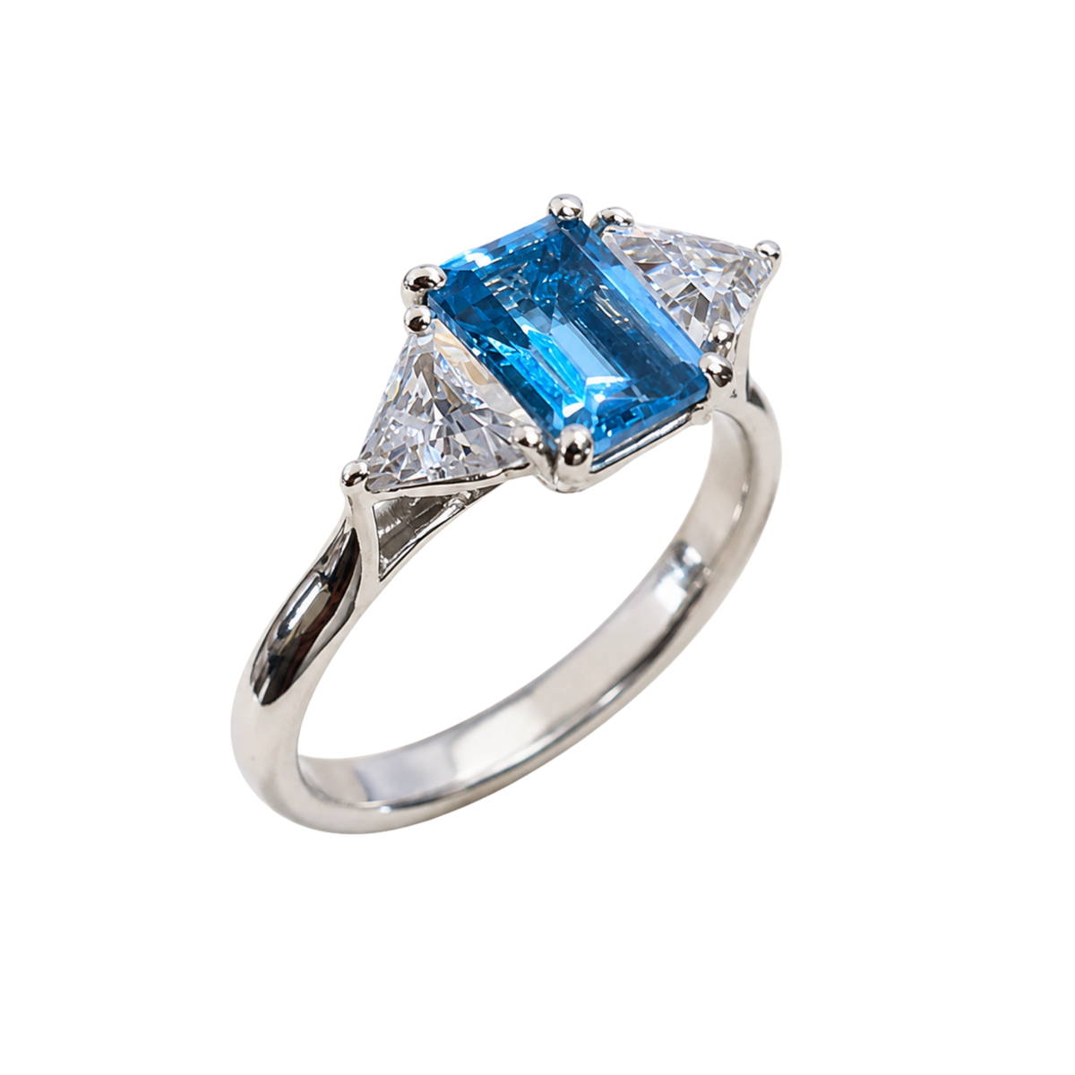 Anello Argento 925% con Topazio Azzurro Ottagono e Zirconi | Atelier Orafo | nudo2 | 2400