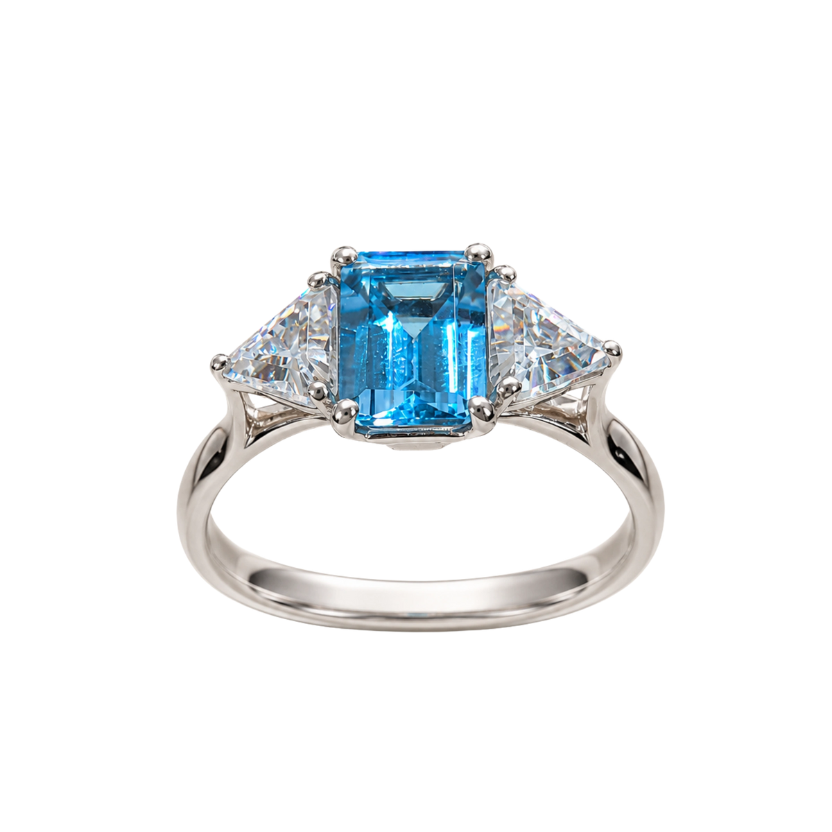Anello Argento 925% con Topazio Azzurro Ottagono e Zirconi | Atelier Orafo | nudo | 2400