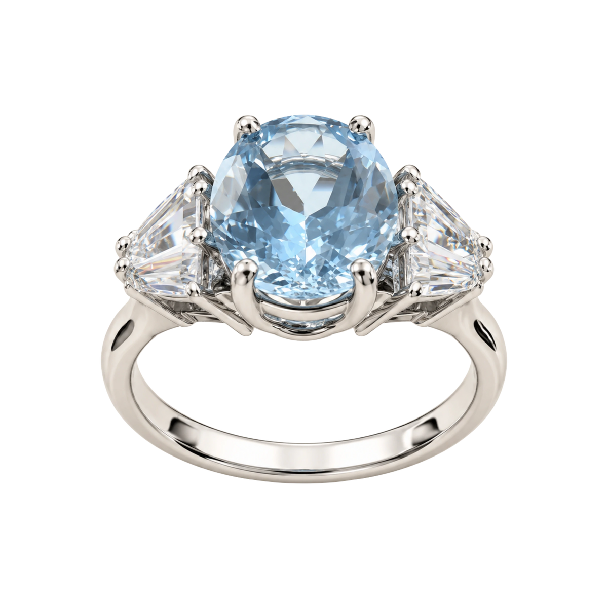 Anello Argento 925% con Topazio Azzurro Ovale e Zirconi | Atelier Orafo | nudo | 2400