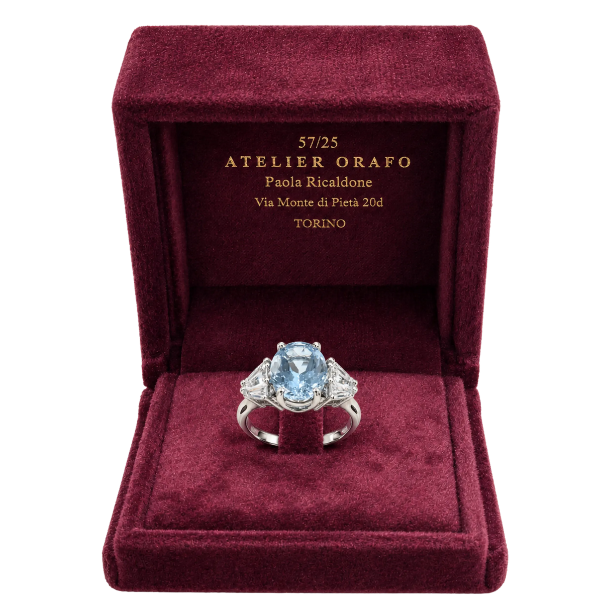 Anello Argento 925% con Topazio Azzurro Ovale e Zirconi con Scatola | Atelier Orafo | scatola | 2400