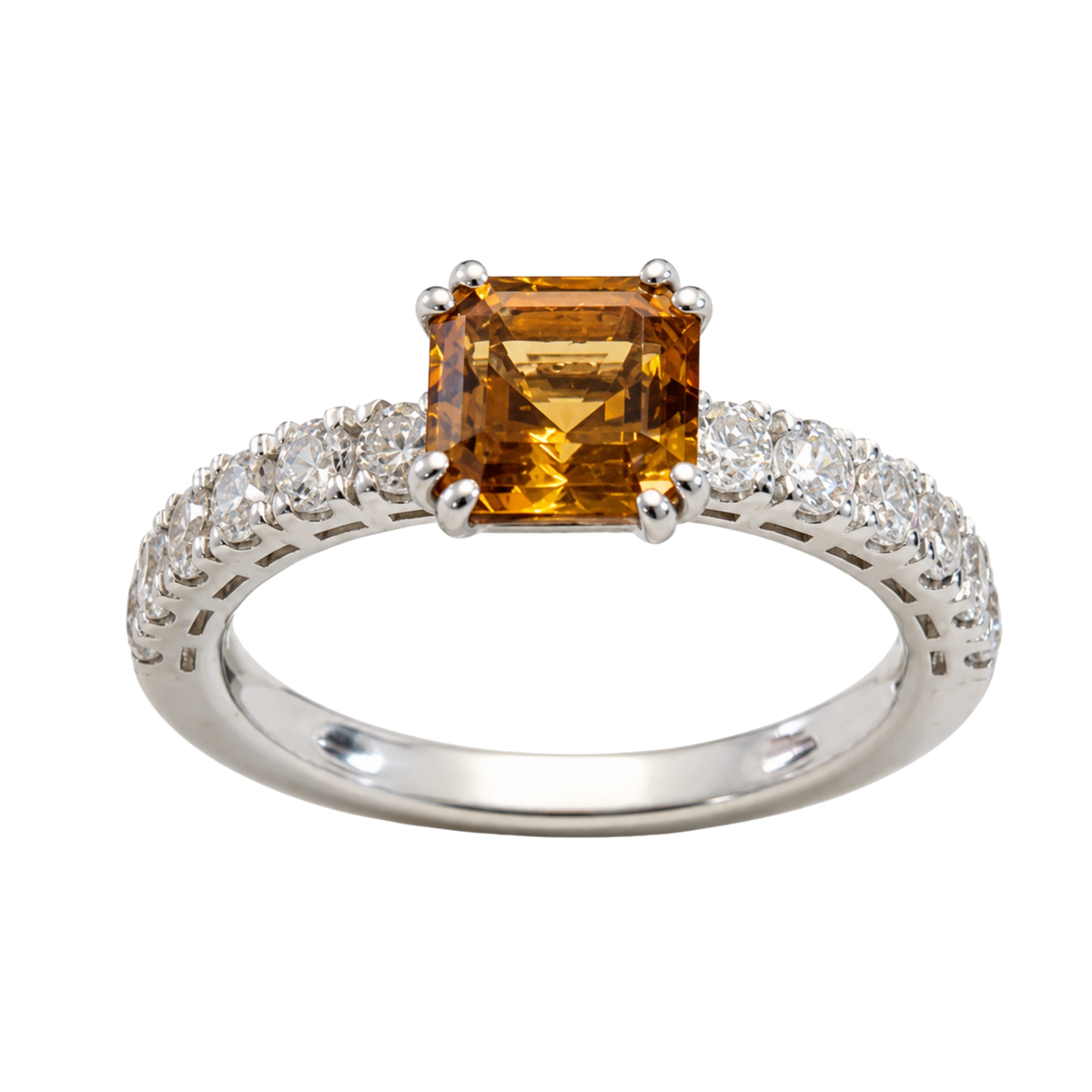 Anello Argento 925% con Citrino Madeira Naturale e Zirconi | Atelier Orafo | nudo | 2400