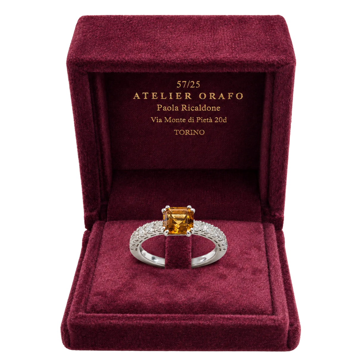 Anello Argento 925% con Citrino Madeira Naturale e Zirconi con Scatola | Atelier Orafo | scatola | 2400