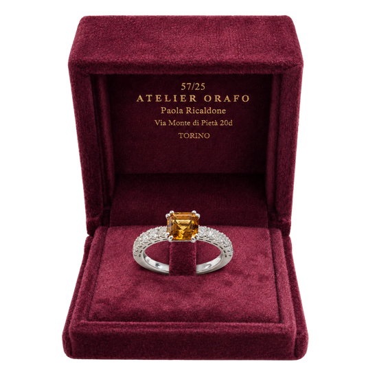 Anello Argento 925% con Citrino Madeira Naturale e Zirconi con Scatola | Atelier Orafo | scatola | 2400