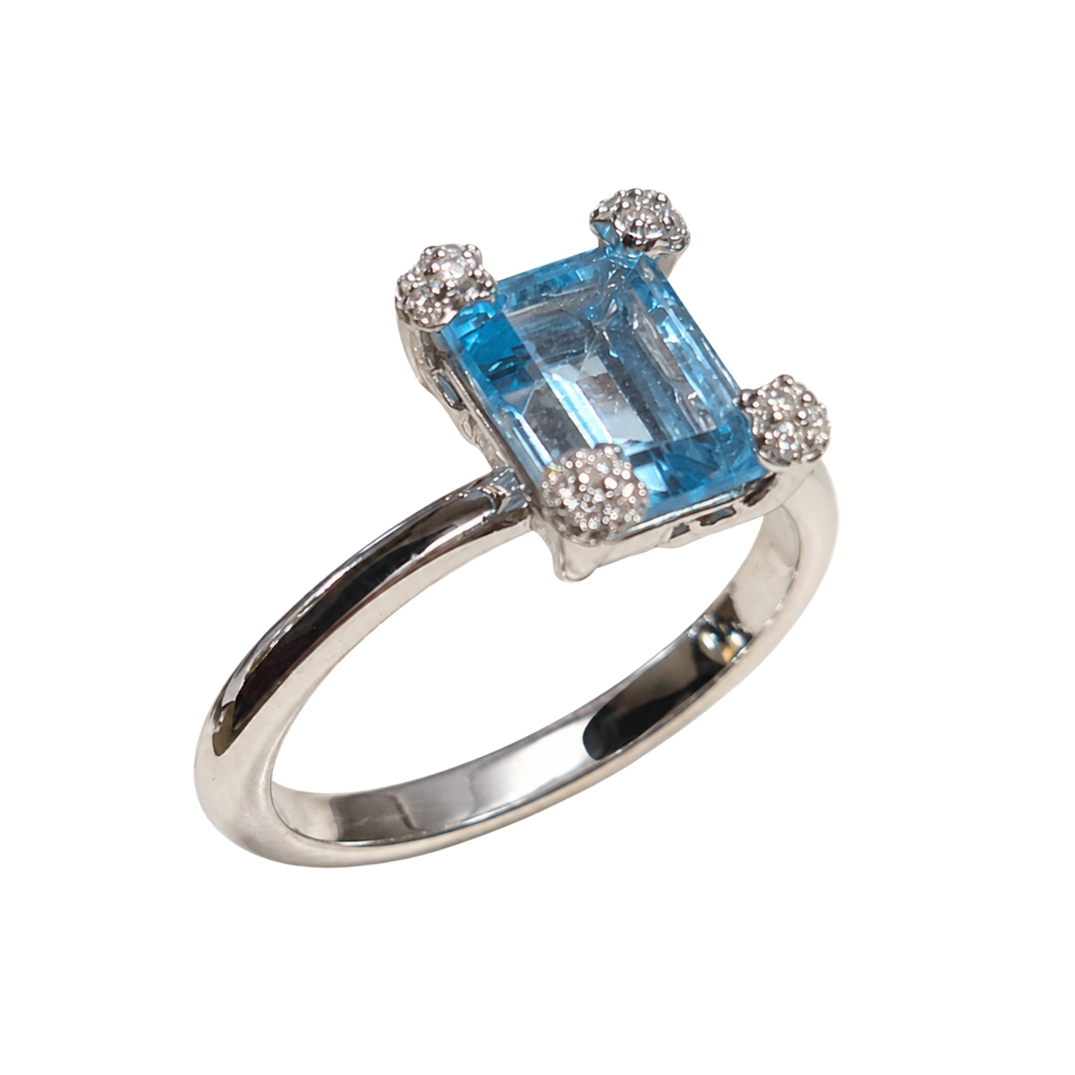 Anello Argento Topazio Azzurro Ottagonale e Zirconi | Atelier Orafo | nudo2 | tras