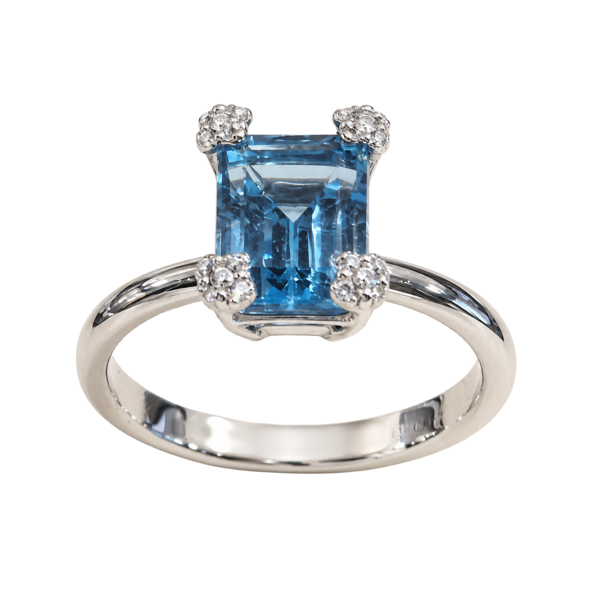 Anello Argento Topazio Azzurro Ottagonale e Zirconi | Atelier Orafo | nudo  | 2400