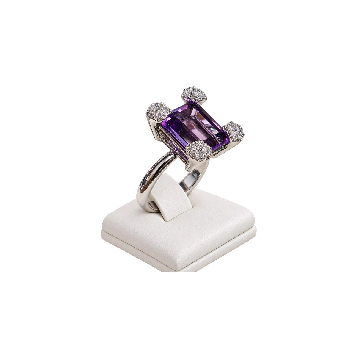 Anello Argento con Ametista Maxi Naturale Ottagono e Zirconi | Atelier Orafo | nudo4