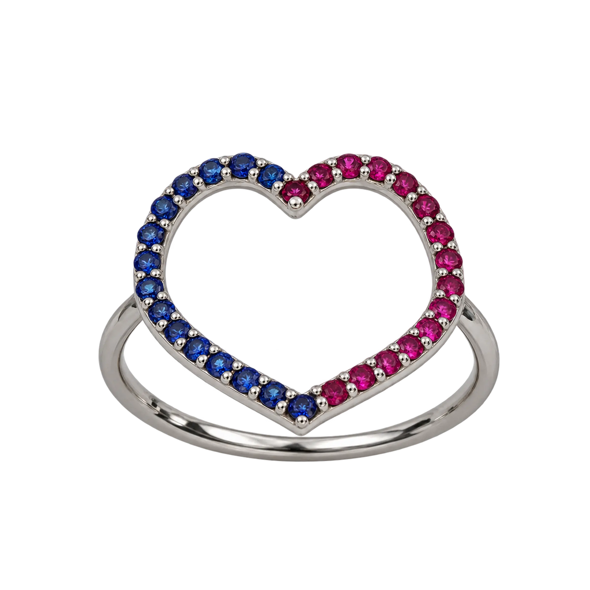 Anello Cuore Oro Bianco 18kt Zaffiri Naturali e Rubini Naturali | Atelier Orafo | nudo