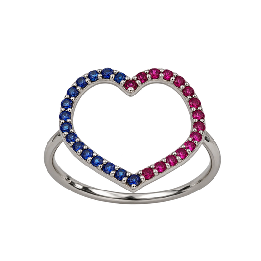 Anello Cuore Oro Bianco 18kt Zaffiri Naturali e Rubini Naturali | Atelier Orafo | nudo