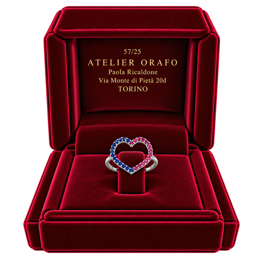 Anello Cuore Oro Bianco 18kt Zaffiri Naturali e Rubini Naturali | Atelier Orafo | scatola2