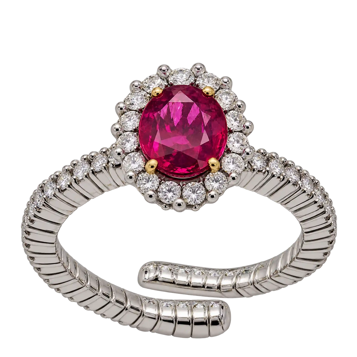 Anello Elastico Oro 18kt Diamanti e Rubini Naturali | Atelier Orafo | nudo