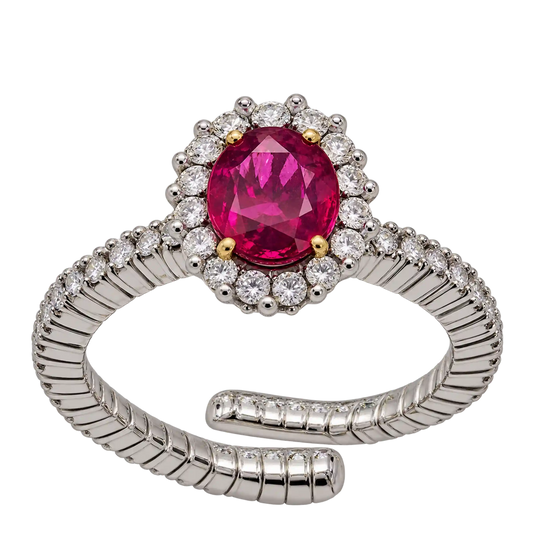 Anello Elastico Oro 18kt Diamanti e Rubini Naturali | Atelier Orafo | nudo