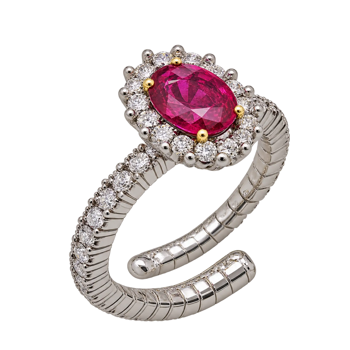 Anello Elastico Oro 18kt Diamanti e Rubini Naturali | Atelier Orafo | nudo2