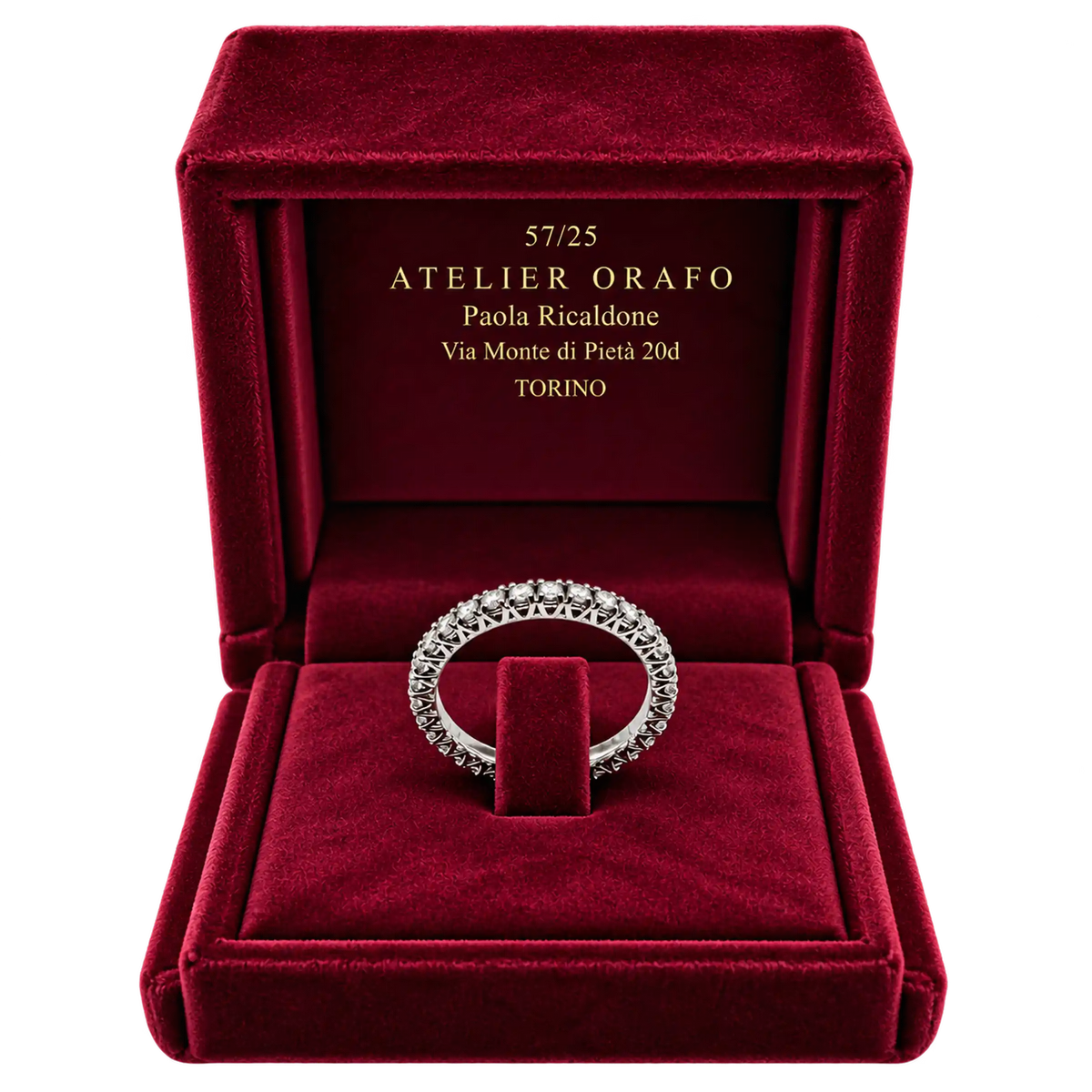 Anello Eterniry Oro Bianco 18kt con Diamanti Naturali | Atelier Orafo | scatola