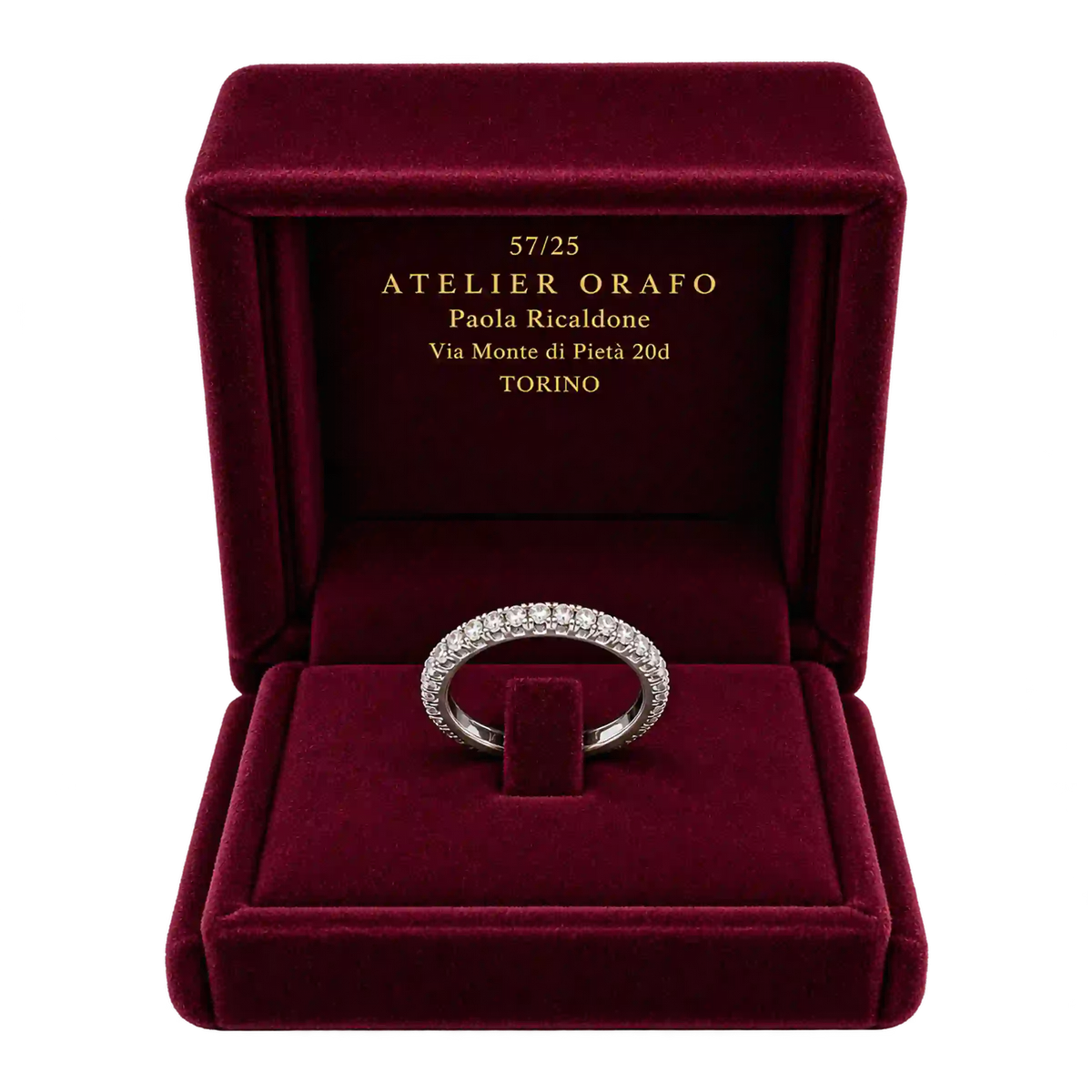 Anello Eternity Multimisura in Oro Bianco 18kt con Diamanti Naturali con scatola | AtelierOrafo | scatola
