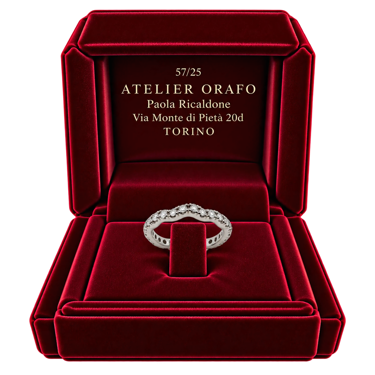Anello Eternity Onda Oro Bianco 18kt con Diamanti Naturali | Atelier Orafo | scatola