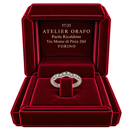 Anello Eternity Onda Oro Bianco 18kt con Diamanti Naturali | Atelier Orafo | scatola