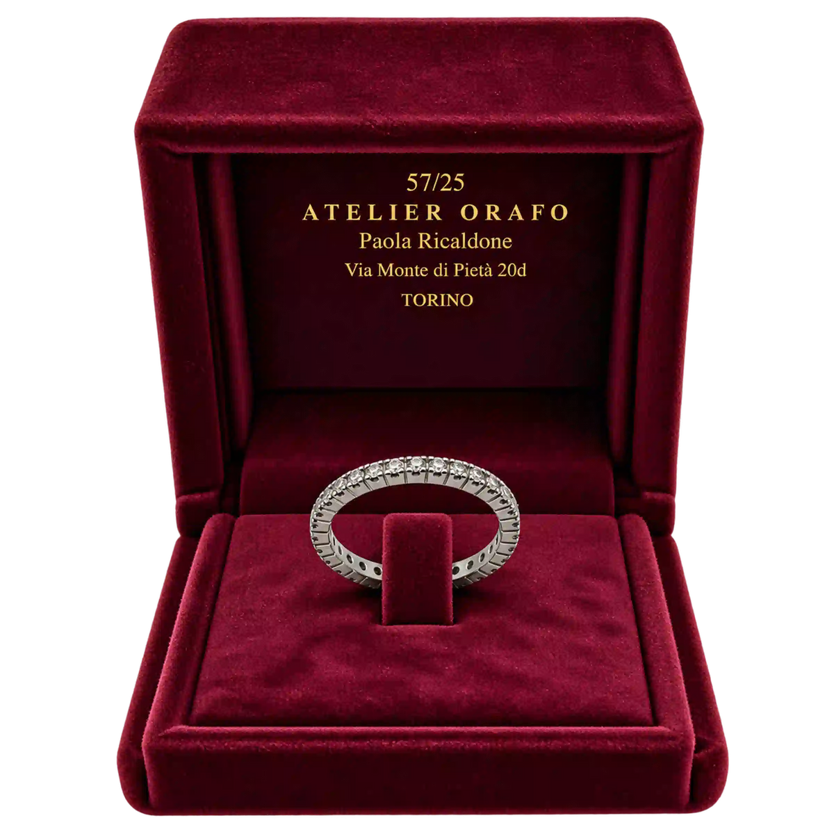 Anello Eternity Oro Bianco 18kt con Diamanti Naturali | Atelier Orafo | scatola