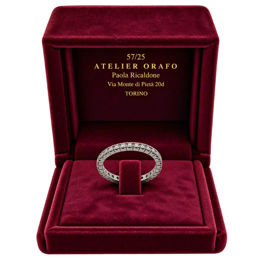 Anello Eternity Oro Bianco 18kt con Diamanti Naturali | Atelier Orafo | scatola