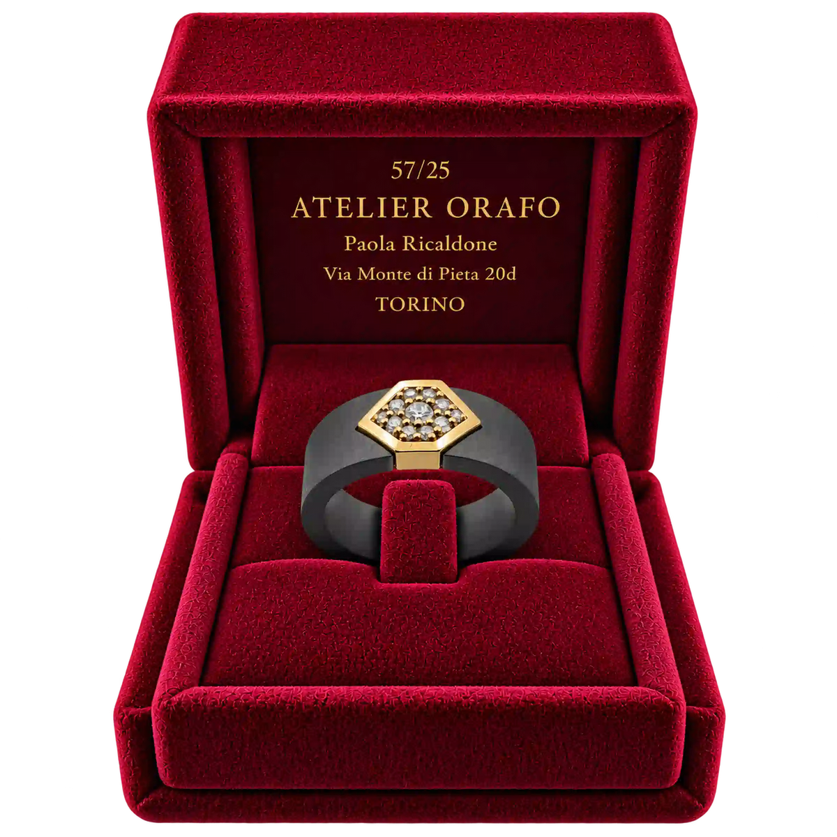 Anello Fascia Titanio Grigio Oro 18kt Diamanti Naturali | Atelier Orafo | scatola