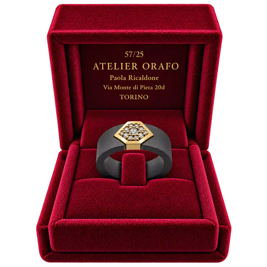 Anello Fascia Titanio Grigio Oro 18kt Diamanti Naturali | Atelier Orafo | scatola