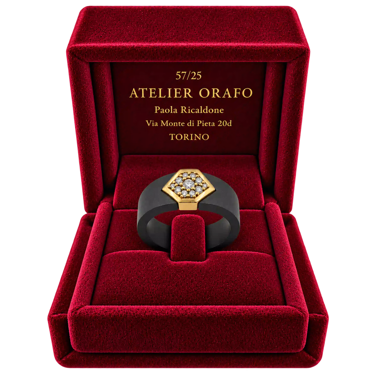 Anello Fascia Titanio Nero Oro 18kt Diamanti Naturali | Atelier Orafo | scatola