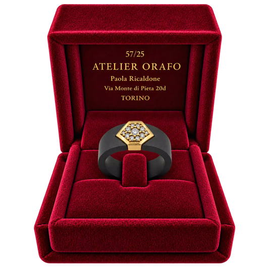 Anello Fascia Titanio Nero Oro 18kt Diamanti Naturali | Atelier Orafo | scatola