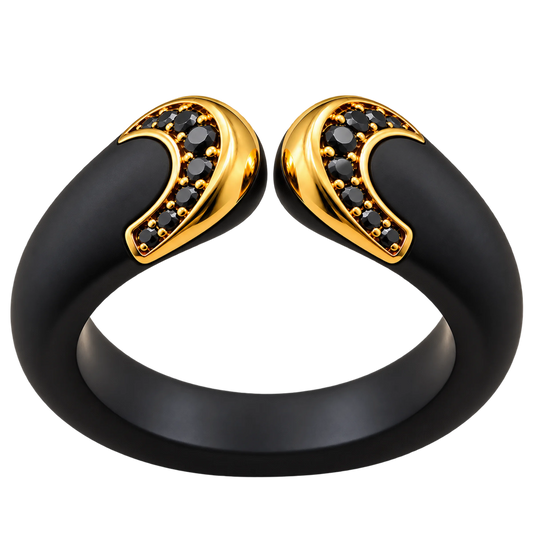 Anello Fascia Titanio Oro 18kt Diamanti Neri Naturali | Atelier Orafo | nudo