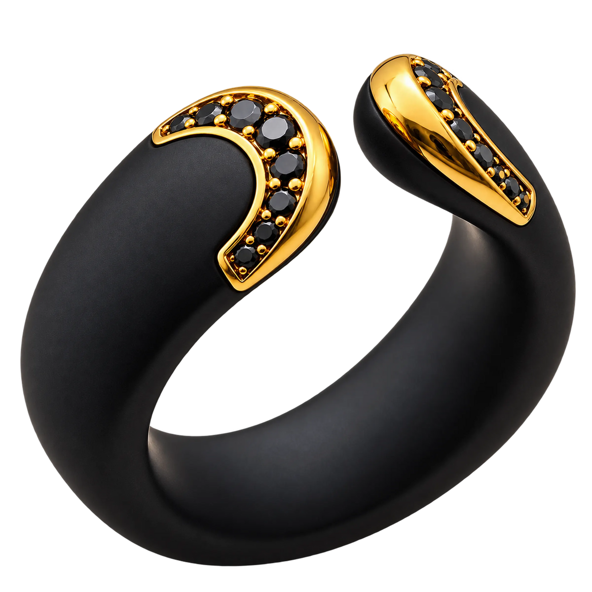 Anello Fascia Titanio Oro 18kt Diamanti Neri Naturali | Atelier Orafo | nudo2