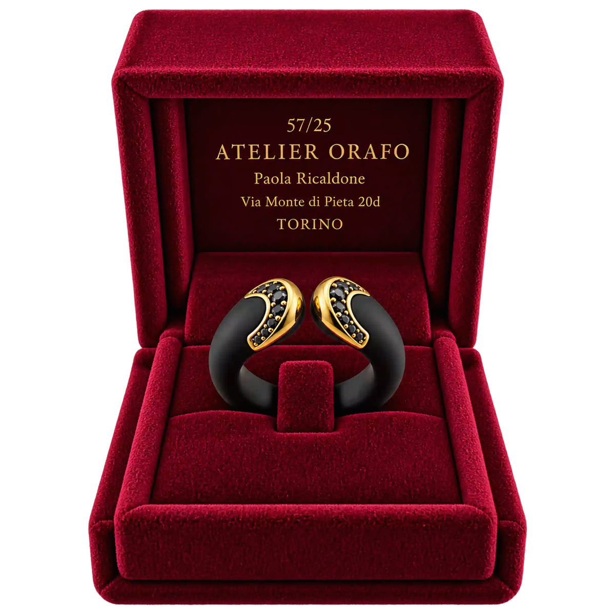 Anello Fascia Titanio Oro 18kt Diamanti Neri Naturali | Atelier Orafo | scatola