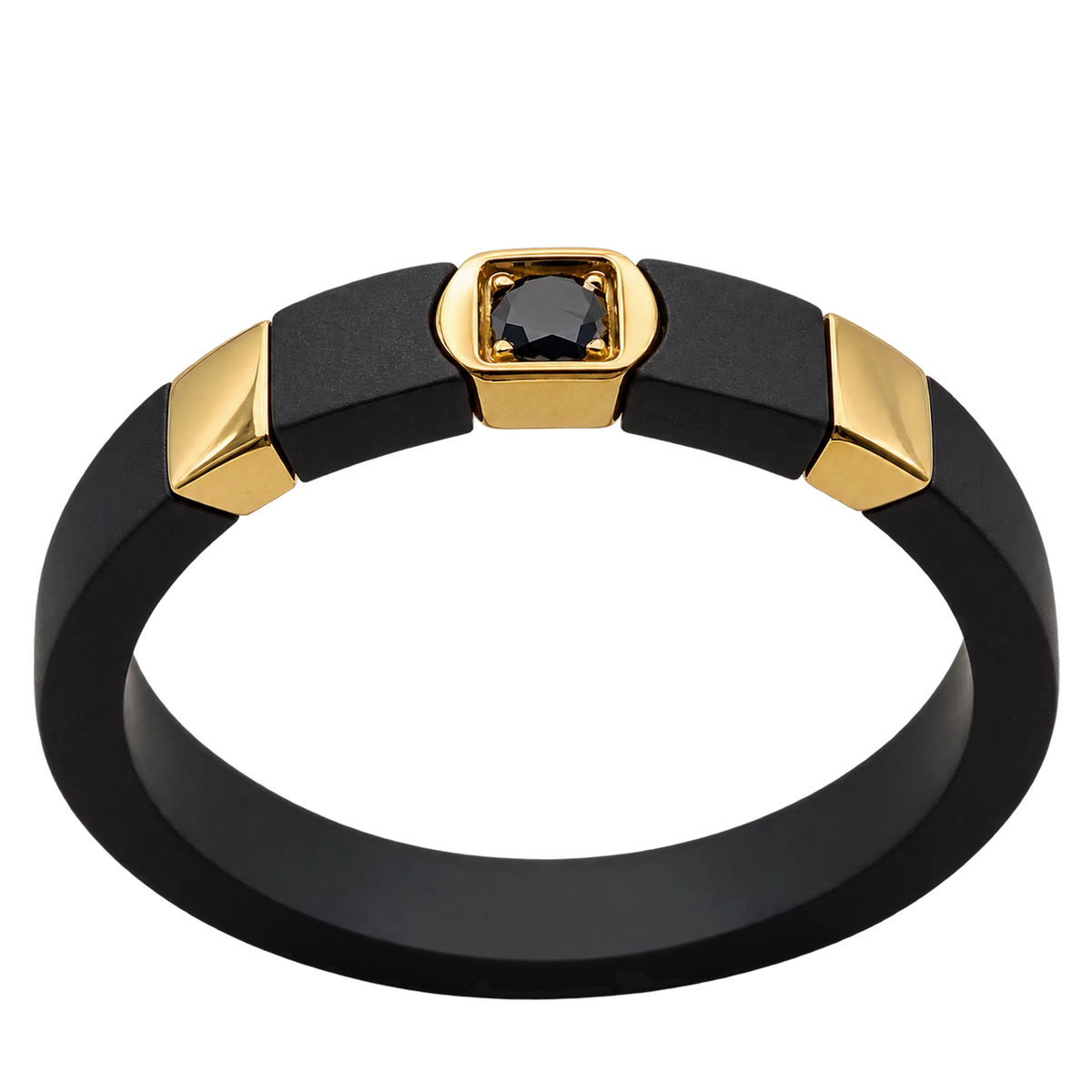 Anello Fede Titanio Oro 18kt Diamante Nero Naturale | Atelier Orafo | nudo