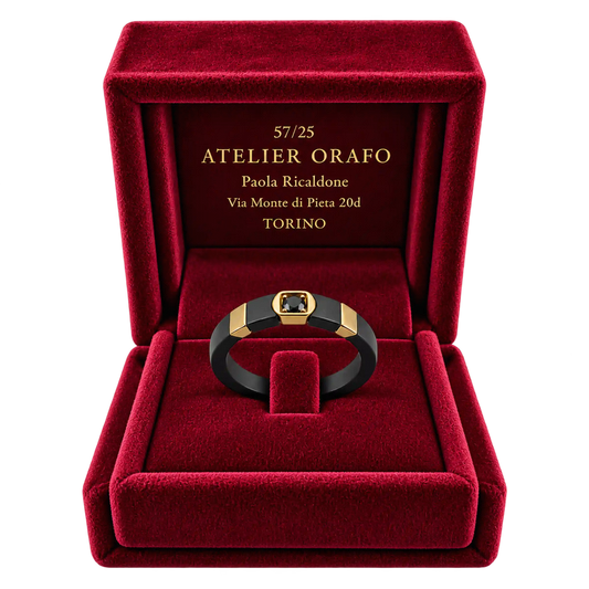Anello Fede Titanio Oro 18kt Diamante Nero Naturale | Atelier Orafo | scatola